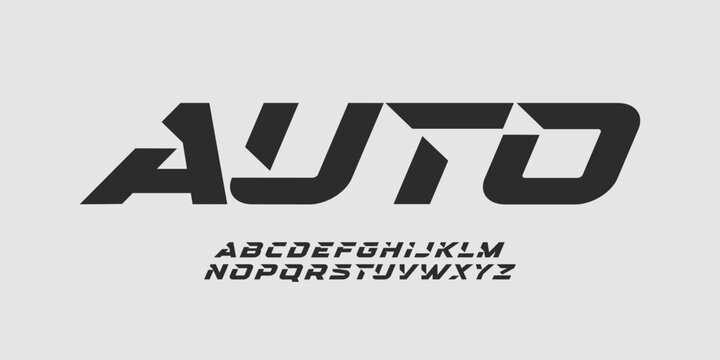 Auto sportive sans serif letters, bold automotive font for dynamic logo, high-speed headline, action-packed typography, race-inspired typographic design. Vector typeset