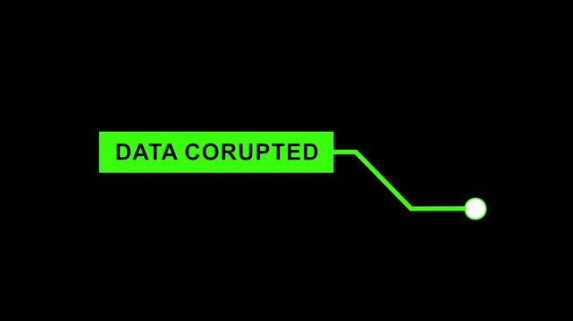 Digital data corrupted warning hud with neon green interface animated technology callout box for cyber security, system error notification, glitch ui overlay for futuristic motion