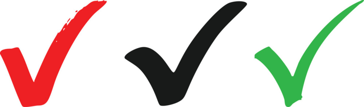 Check Mark. A vibrant red check mark and a crisp green check mark stand side-by-side, representing choice, decision, and validation in a clean, graphic style.Green checkmark tick and red X icons.