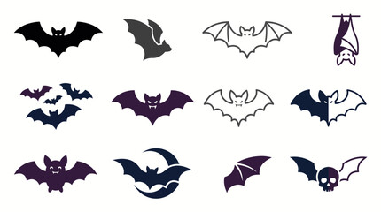 Fototapeta premium Halloween Bat Collection Icon Set Flat Vector Symbol Flying Nocturnal Night EPS SVG Isolated White Background