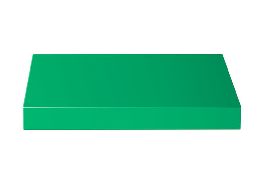 Green 3D rectangular flat shelf, platform or podium with shadow isolated on transparent background