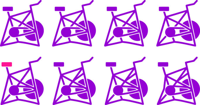 Purple Stationary Exercise Bike Icon Set Vector for Fitness Apps, Gym Marketing Materials & Indoor Cycling Training Programs (EPS)