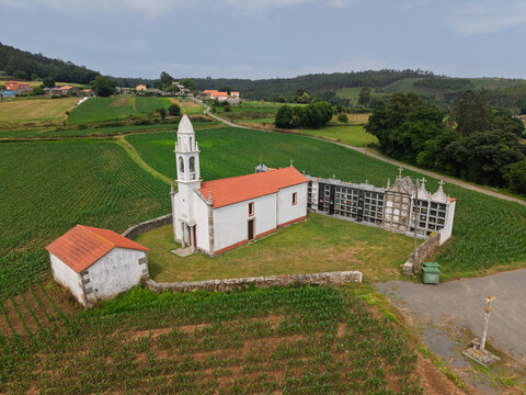 Verdes rural church and cemetery aerial view