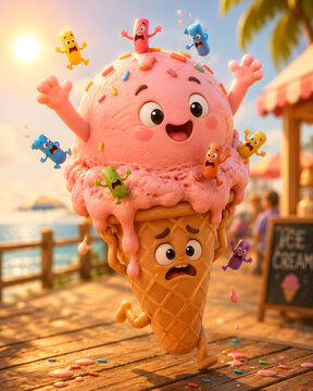 The Ice Cream IS the Character &mdash; They Know They Are the Most Delicious Thing &mdash; They Are Beginning to Melt &mdash; Their Expression Is Updating From Joy to Concerned Joy