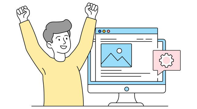 Successful Web Designer and Creative Workspace flat  Illustration