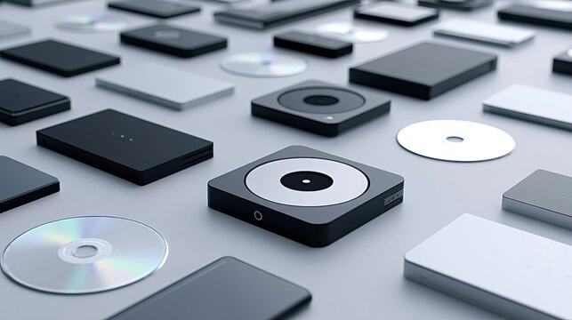 Digital data storage devices and optical discs on surface