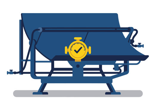 A stylized illustration depicts a flat vector solar thermal water pasteurizer indicator with a clock, showcasing efficient energy and water processing. Modern, clean design.