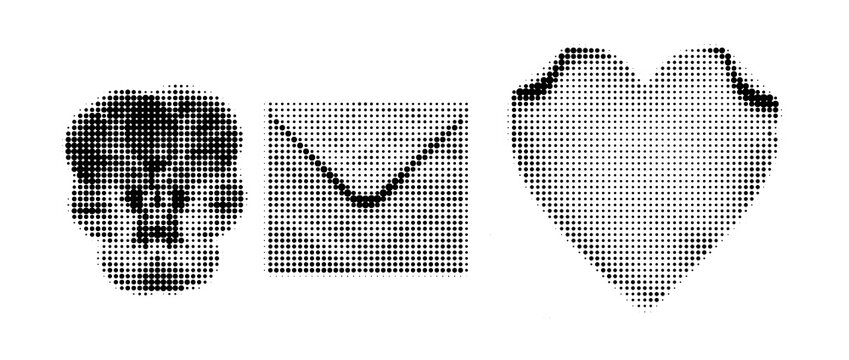 Halftone texture Abstract halftone shapes including head envelope and heart