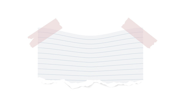 Set of three torn paper notes with adhesive tape isolated on transparent background
