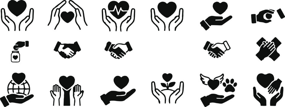 Icon sat collection diverse hand symbol icons for charity healthcare support global unity concepts