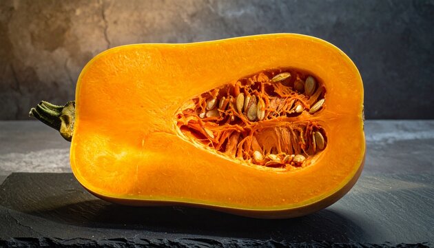 Pumpkin Squash Cut in Half Showing Seeds
