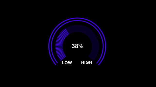 Dynamic blue circular progress bar interface with percentage counter animation for digital dashboard ui, futuristic data visualization for software analytics, loading status indicator for tech apps