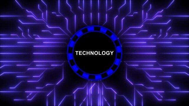 Futuristic digital technology background, featuring glowing purple, circuit board lines, and a central, pulsing circular interface, for advanced cybernetic, data processing and, high-tech corporate