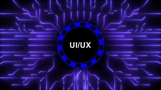 Dynamic ui/ux concept featuring glowing neon circuitry patterns and futuristic digital data flow animation for modern technology presentations, software development interfaces, and cyber security