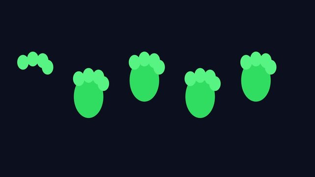 Glowing green paw prints animation, abstract animal tracks motion background, neon footprint trail loop 4k