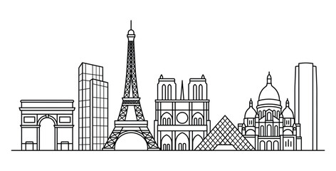 Paris skyline illustration iconic landmarks in minimalist line art style © MOTIUR