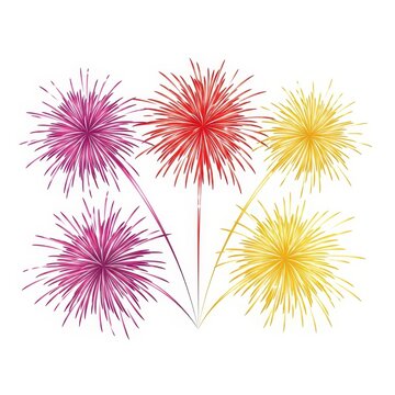 Colorful fireworks exploding in the sky with pixel art style bursts