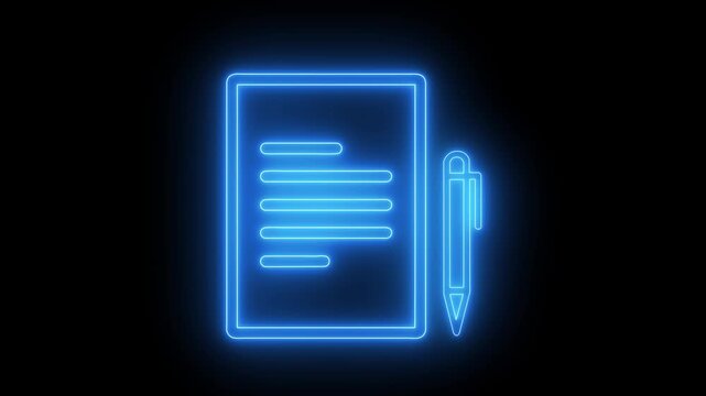 Glowing Neon Content Writing and Document Signing Animated on Black Background