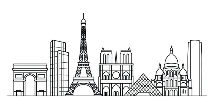 Paris skyline illustration iconic landmarks in minimalist line art style