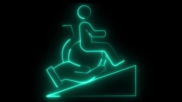 glowing neon Healthcare support icon isolated on black background. hand holding disabled person in a wheelchair icon, representing community care, Disability Support ,Accessibility and charity