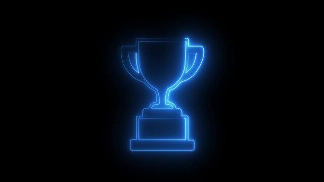 Glowing Neon Winner Trophy Cup Line Art Icon Animation Isolated on Black Background, Champion Award Symbol Motion Graphics 4K