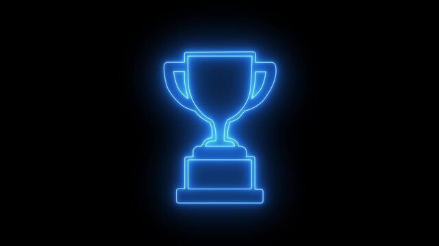 Glowing Neon Winner Trophy Cup Line Art Icon Animation Isolated on Black Background, Champion Award Symbol Motion Graphics 4K