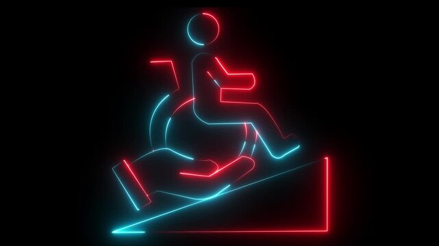 glowing neon Healthcare support icon isolated on black background. hand holding disabled person in a wheelchair icon, representing community care, Disability Support ,Accessibility and charity
