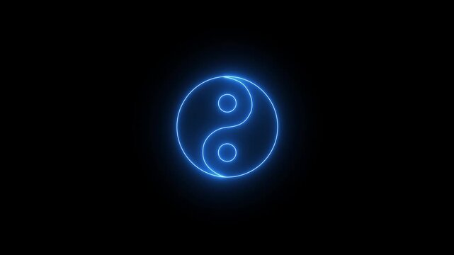 Glowing Neon Yin Yang Symbol Icon Animation Isolated on Black Background, Balance and Harmony Motion Graphics 4K