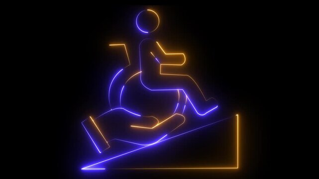 glowing neon Healthcare support icon isolated on black background. hand holding disabled person in a wheelchair icon, representing community care, Disability Support ,Accessibility and charity