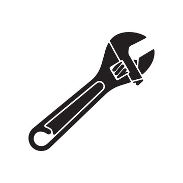 Monkey wrench glyph icon. Silhouette symbol. Spanner. Negative space. Raster isolated illustration
