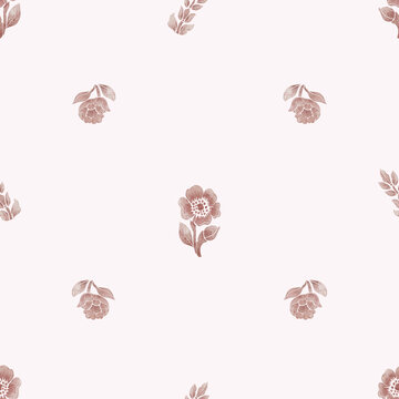 Minimal Watercolor Rose Floral Seamless Pattern on Soft Pale Pink Background
