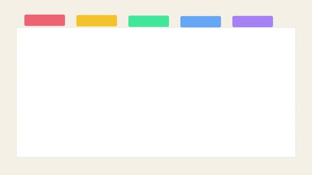 Minimalist blank animation 4k white paper note with colorful tabs for presentation and copy space
