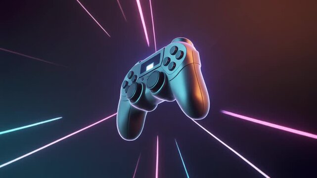 Black Gaming Controller with Neon Light Streaks