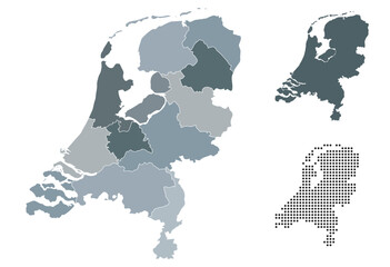 Obraz premium Set maps of Netherlands with provincies borders