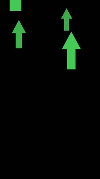 Economic growth, stock market boom, and financial success concept represented by rising green arrows. Chroma key green screen with alpha channel.