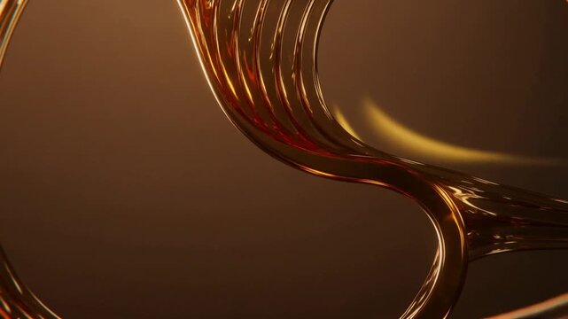 Camera pulling back revealing shiny gold ribs, S bridge in studio showing amber droplets migrating