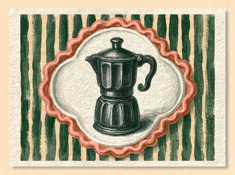 Scandinavian coffee pot, wall poster, minimalist kitchen poster, hand-drawn pot illustration, modern printable decoration