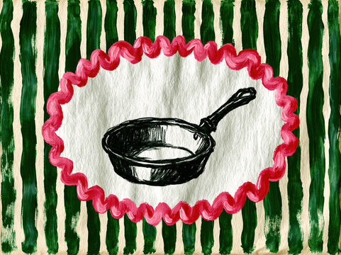 Scandinavian Cooking Pot Kitchen Wall Art Print, Nordic Minimalist Kitchen Poster, Green Stripe Modern Printable Decor