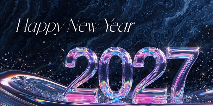 Shiny glass 2027 new year banner design.