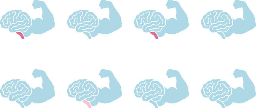 Strong Human Brain with Bicep Muscle Vector Icon Set for Mental Health, Cognitive Training & Educational Psychology (EPS)