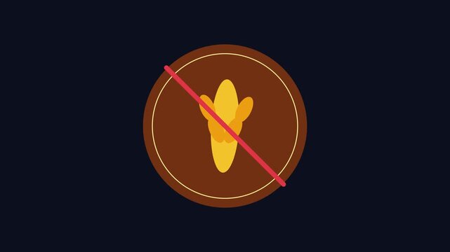 No banana allowed sign animation: prohibited fruit symbol for dietary restrictions and healthy eating concepts 4k