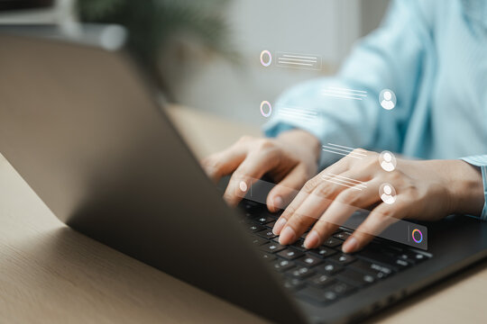 AI chatbot and virtual assistant interface on a laptop enables intelligent customer communication, automation, and digital support.