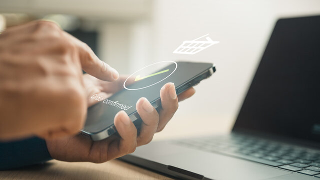 Successful order confirmation on a smartphone after secure online checkout, representing digital commerce, verified payment, and seamless customer experience.
