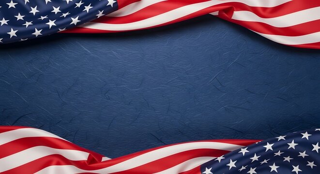 American flag border with copy space on blue background.