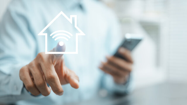 Smart home automation controlled by mobile device with secure wireless IoT connectivity for modern living.