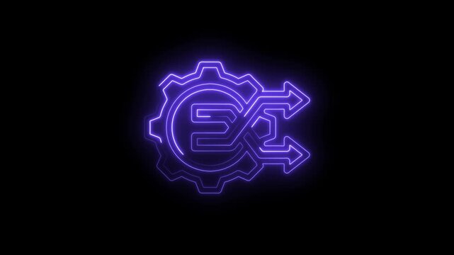 Neon purple gear with infinity loop and arrows abstract technology concept digital animation... icon