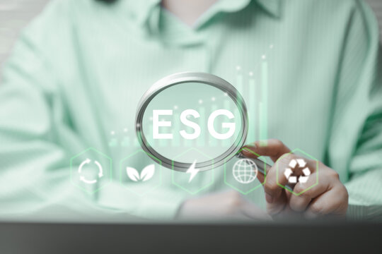 ESG concept highlighting environmental, social, and governance principles for sustainable business, green investment, and corporate responsibility.