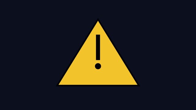 Yellow warning triangle with exclamation mark sign for safety alert and hazard notification animation 4k
