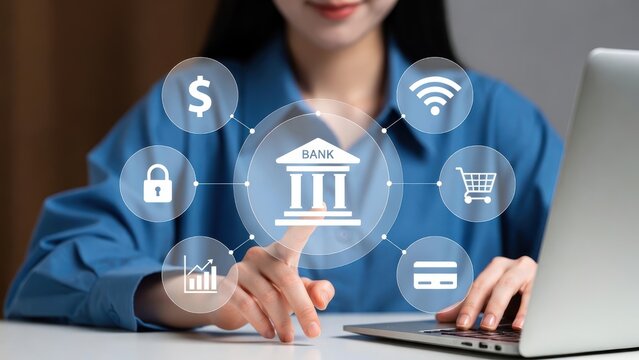 Digital banking and online financial services concept with a person using a laptop