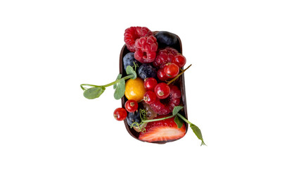 Fresh berry medley dessert featuring raspberries strawberries blueberries and currants topped with green herbs raspberry strawberry blueberry culinary delicious refreshing © Adiba